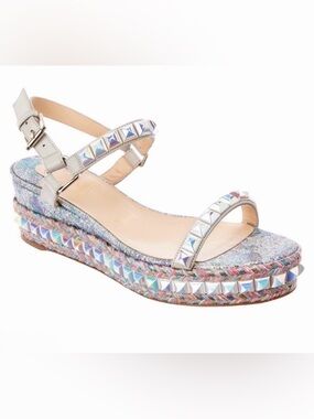 CHRISTIAN LOUBOUTIN STUDDED CATACLOU 60 WEDGE SANDALS SIZE 37